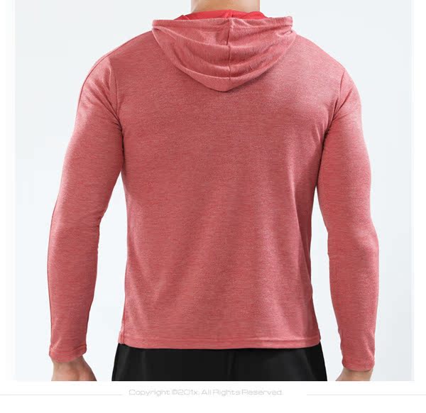 Quần áo thể dục thể thao nam khô nhanh tay áo thun cotton mỏng trùm đầu kéo dài đào tạo áo len thể dục màu đỏ chạy - Quần áo tập thể hình áo quần tập gym