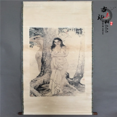 Картина 收藏仿古做旧字画国画名人山水中堂画客厅办公装饰卷轴画圣水湖畔