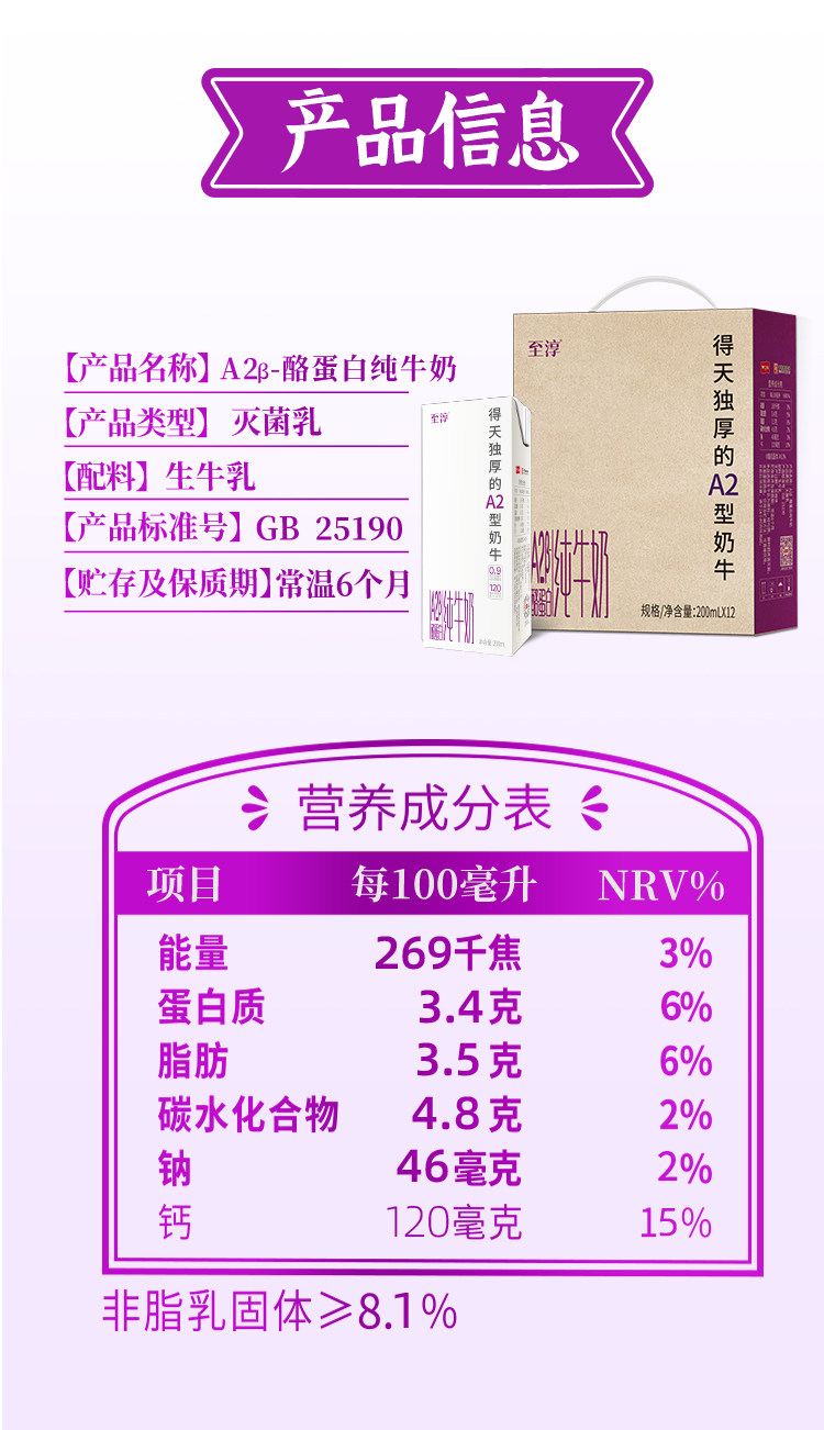 安享好物 安享B级纯奶-卫岗至淳 A2纯牛奶 国标 