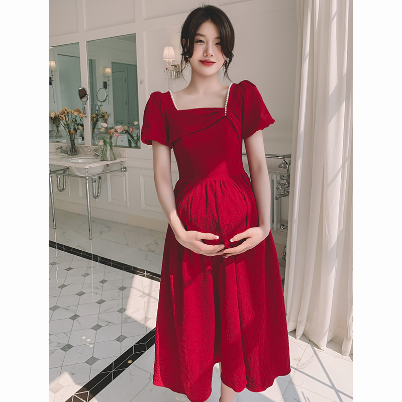Pregnant women toast dress bride summer wedding engagement back door dress dress woman size fat mm burgundy cover belly