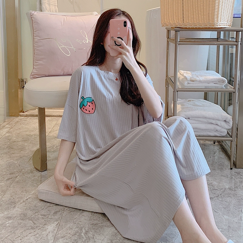 Váy ngủ nữ mùa hè mỏng cotton dễ thương đồ ngủ mùa hè ngọt ngào và tươi mát lỏng lẻo cỡ lớn sinh viên phục vụ tại nhà - Đêm đầm