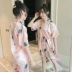 Đồ ngủ nữ mùa hè băng lụa ngắn tay mỏng hai mảnh phù hợp với kimono Nhật Bản kích thước lớn chất béo mm mùa hè lỏng lẻo dịch vụ nhà - Giống cái