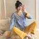 Đồ ngủ nữ mùa xuân, thu đông cotton dài tay phong cách hàn quốc tươi trẻ dễ thương sinh viên plus size phục vụ tại nhà bộ đồ hai mảnh mùa hè - Cha mẹ và con