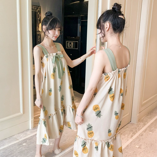 Топ с чашечками, летняя пижама, хлопковая длинная свежая милая демисезонная тонкая юбка для принцессы, эффект подтяжки