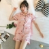 Bộ đồ ngủ nữ lụa băng mùa hè mỏng nhẹ ngọt ngào và dễ thương có thể mặc bên ngoài bộ đồ mặc nhà mùa hè cardigan của học sinh Hàn Quốc - Cha mẹ và con