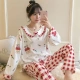 Bộ đồ ngủ mùa thu của phụ nữ dài tay cotton Hàn Quốc mỏng phần dễ thương hai mảnh phù hợp với mùa hè lỏng lẻo cộng với kích thước sinh viên phục vụ tại nhà mùa đông - Cặp đôi