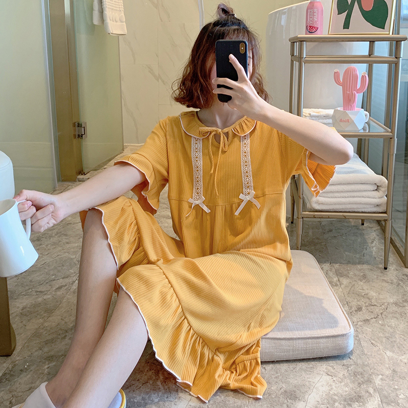 Rất cổ tích pajama phụ nữ mùa hè bông quần áo gia đình mỏng mùa hè tươi dễ thương đồ ngủ công chúa gió có thể mòn bên ngoài.