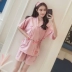 Bộ đồ ngủ nữ mùa hè ngắn tay cotton tinh khiết mỏng kimono Nhật Bản hai mảnh phù hợp với mùa hè ngọt ngào và dễ thương phục vụ tại nhà cho phụ nữ - Cha mẹ và con