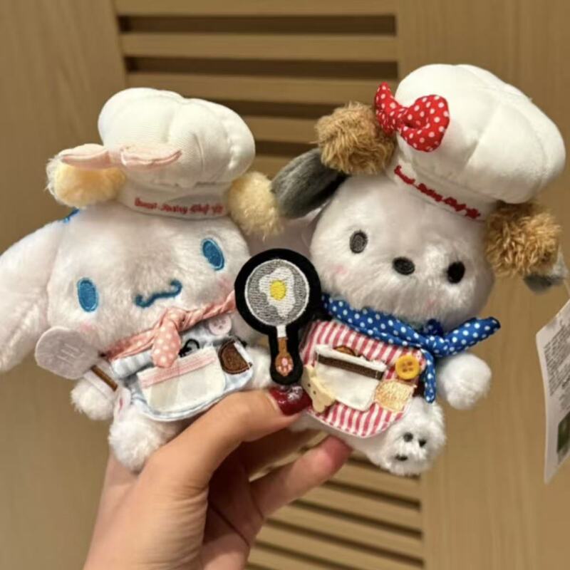Authentic Pochacco and Cinnamoroll Chef Bag Charms Cute Cartoon Plush Doll Bag Decorations Keychain Gift
