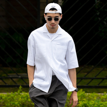 UrbanStandard Japanese White Shirt Summer Men Cuban Collar Multi-Bag Stall Short Sleeve Shirt