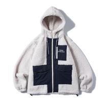  UrbanStandard Japanese hooded stitching lambskin jacket mens loose autumn and winter thick lambskin sweater