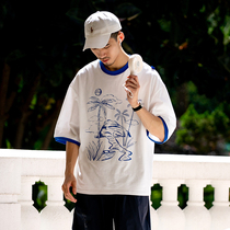 UrbanStandard Japanese Tide Brand Loose Retro Print Round Neck Short Sleeve T-Shirt Men Couple Casual TEE