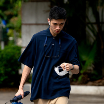 UrbanStandard Japanese Tide brand polo shirt mens loose short sleeve retro summer lapel Paul solid color T-shirt