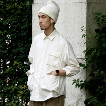 UrbanStandard multi-pocket Japanese vintage shirt mens autumn new long sleeve solid color work shirt