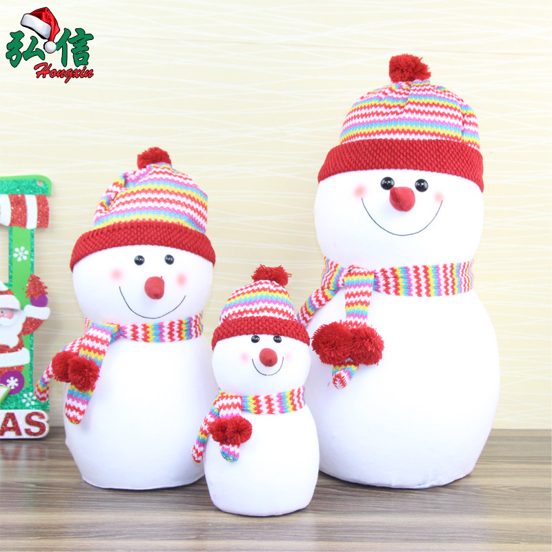 Christmas decoration doll doll suit Santa Claus snowman three-piece set red and blue hat window bar decoration