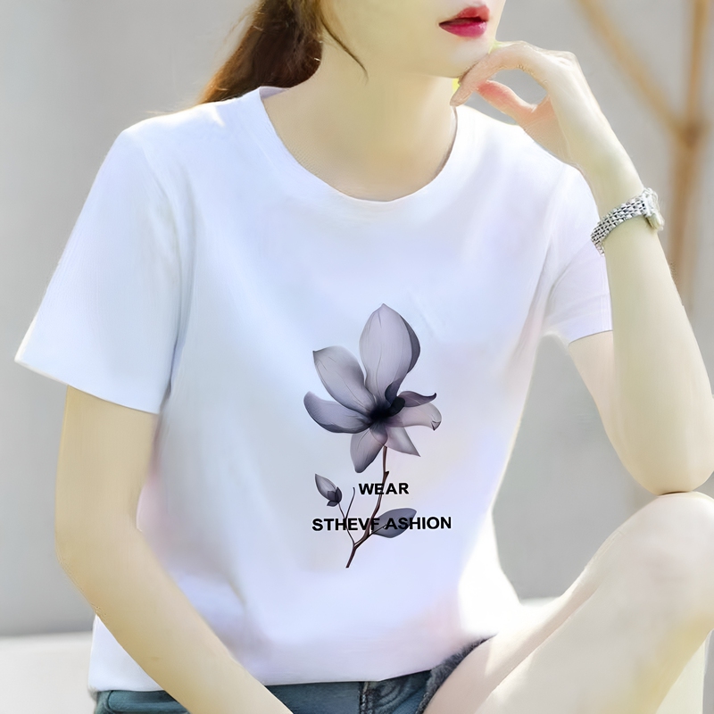 French Trendy Brand Combed Cotton White Summer Short-Sleeved T-Shirt Women's Summer New Loose Top Women's T-Shirt Loose French Trendy Brand Combed Cotton White Summer Short-Sleeved T-Shirt Women's Summer New Loose Top Women's T-Shirt Loose
