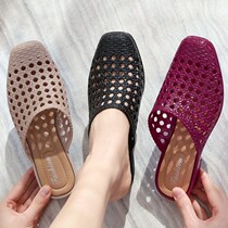  Sandal women Summer flat-bottomed bag footed beach slippers Female outwear in Baotou Heel Fashion Outdoor Korean version Thickened Lady