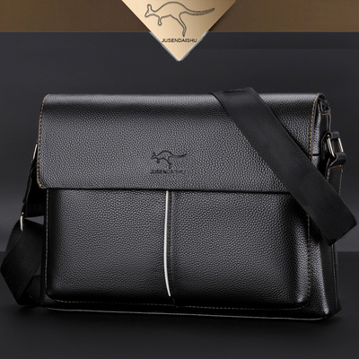 袋鼠真皮男包单肩包商务斜挎背包公文包潮