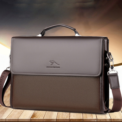 袋鼠真皮男包手提包商务休闲单肩斜挎包公文