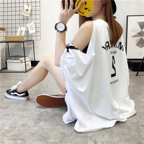 Large size womens 200kg short sleeve strapless T-shirt female 2021 new summer loose Joker student top careful machine