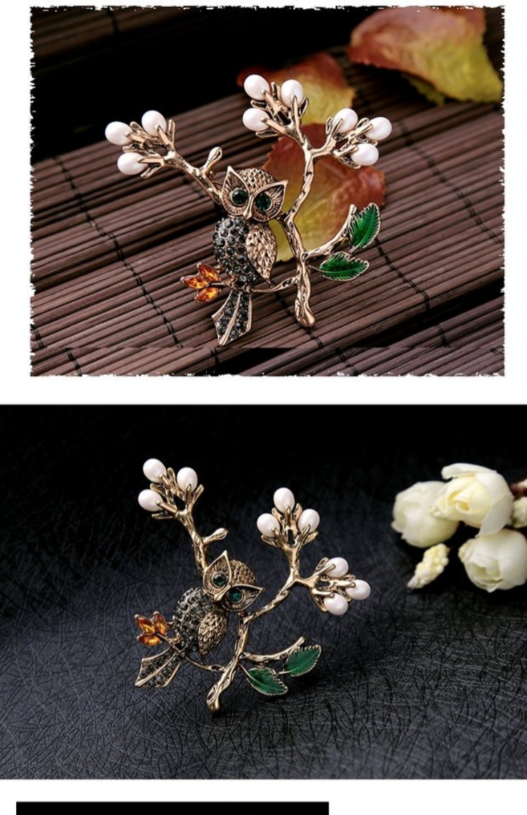 Trâm nữ châu Âu và Mỹ phong cách retro cá tính trang sức hoang dã chim nhỏ nhánh cú với kim cương trâm kim cương nữ huy hiệu kute