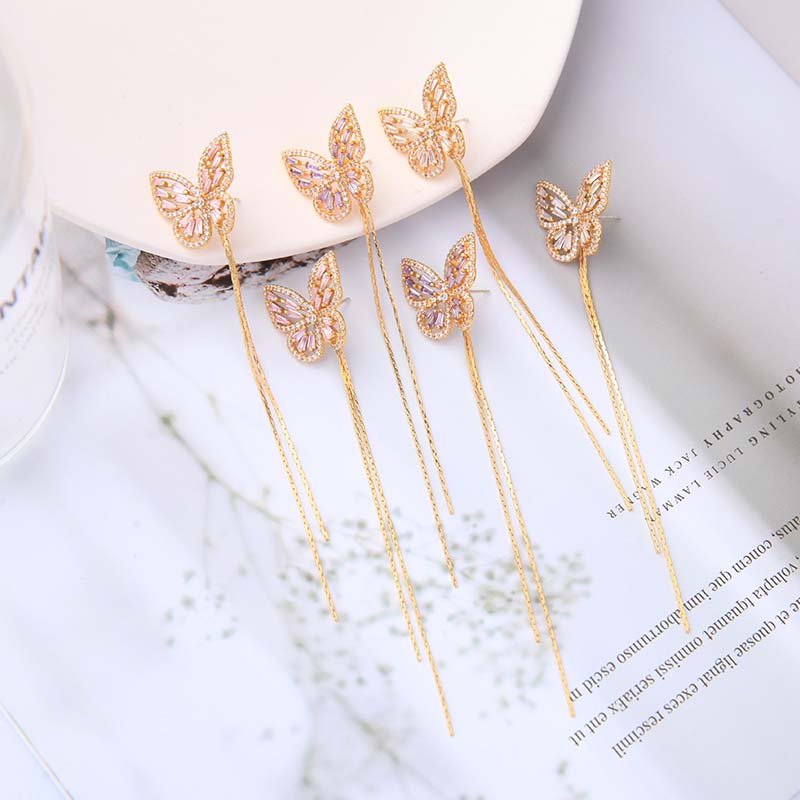 Butterfly All-match Ear Line Pure Silver Ear Needles Pierced Long Tassel Earrings Wholesale Nihaojewelry display picture 5