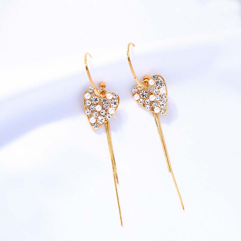 Love Earrings Long Heart-shaped Tassel Silver Earrings Wholesale Nihaojewelry display picture 4