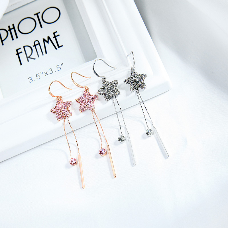 Five-pointed Star Long Tassels Ear Line Fashion Earrings Geometric Earrings Wholesale Nihaojewelry display picture 7