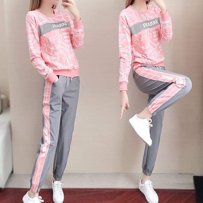 Sports Suit Women Fall 2021 New Fashion Tide Cards Easy Harbor Taste Hip Hop Casual Foreign Pie Running Two Sets