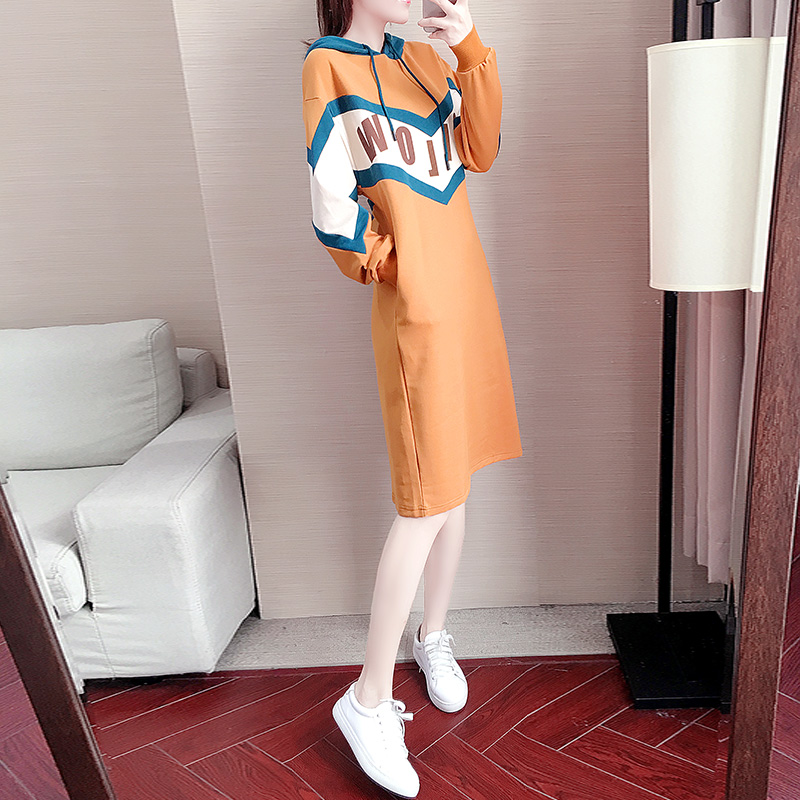 Velvet sweater women's trendy ins2020 new Korean version loose hooded large size sweater skirt autumn and winter thickening mid-length version