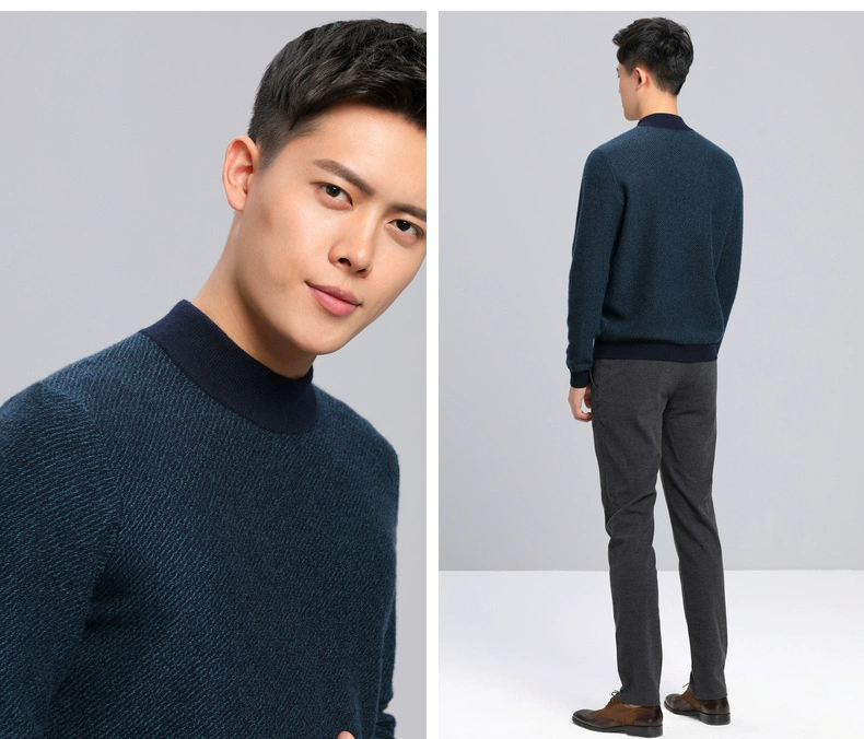 Ordos 1980 mùa thu và mùa đông mới nửa cao cổ áo thun nam dày áo len cashmere - Áo len Cashmere