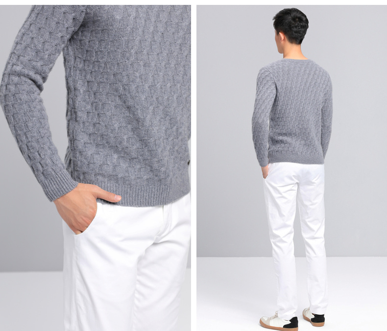 Ordos 1980 mùa thu và mùa đông mới cổ tròn gấp hoa dày áo thun nam cashmere áo thun cashmere - Áo len Cashmere áo hoodie nam