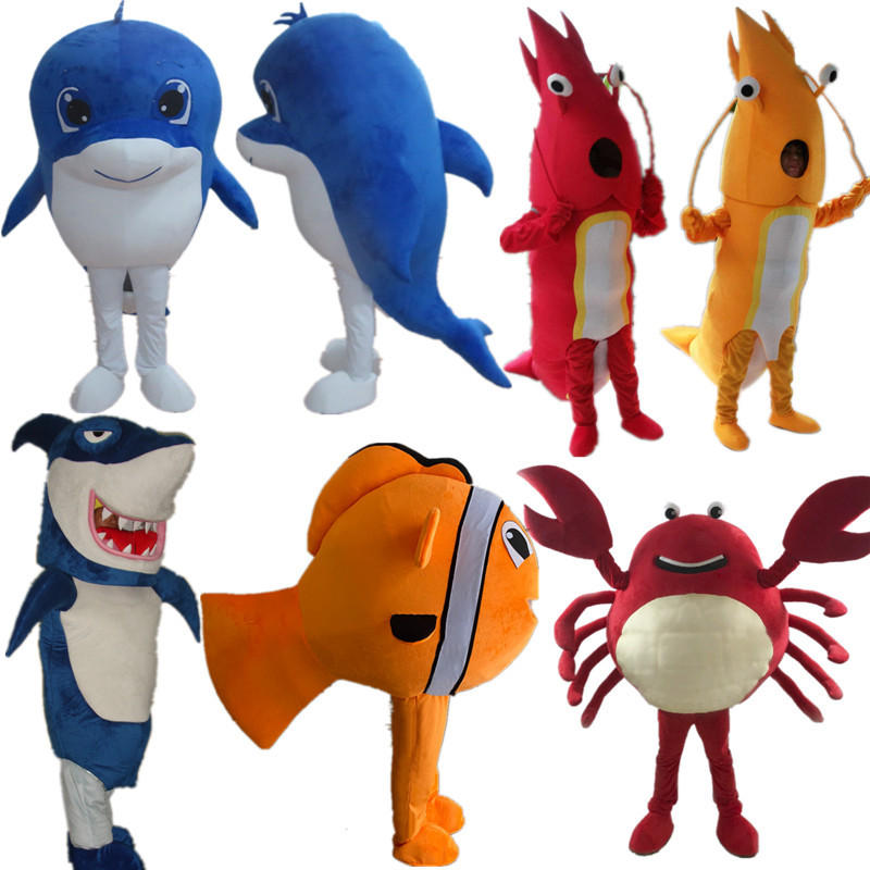 Aquarium Crab, Lobster, Dolphin, Shark, Clownfish Cartoon Mascot Costume, Walking Doll, Puppet Props