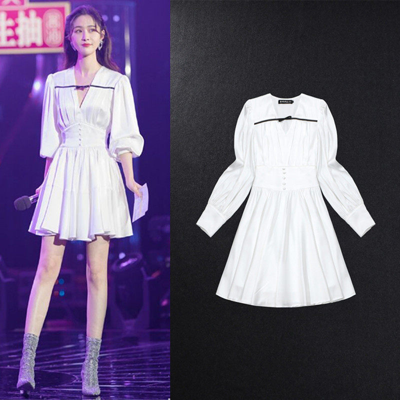 Liang Tian star the same style palace style white fairy skirt temperament waist dress fashion goddess Fan Xian thin clothes