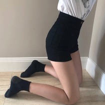 2021 summer new Korean button tight elastic hot pants high waist cotton bag hip AA pants thin black shorts