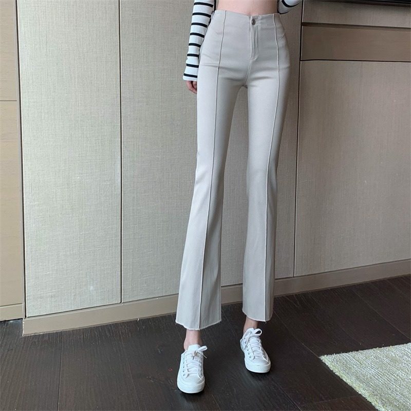 Small sub new display slim height waist casual micro horn pants woman spring summer straight cylinder pants 100 lap 90% pants Chains