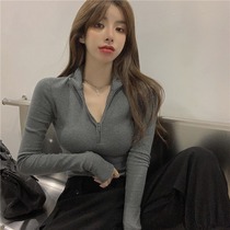 Retro little crowdleader Bottom Shirt Woman 2022 New blouses with small Fragrant Wind shorts Long sleeves Tight Fit Tshirt