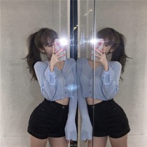 Long Sleeve Short V collar Body Knit Cardiovert Sunscreen Woman Spring Summer Intra ride wearing a new bottom-coat jacket