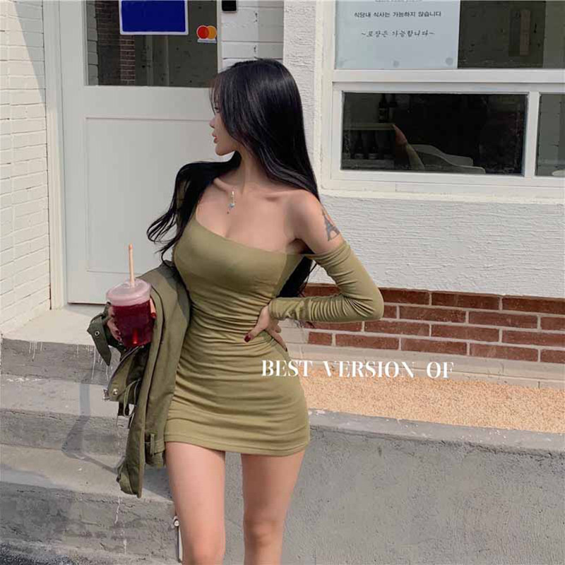 Black mannequin sexy long sleeve gluteed hip dress woman tight fit short dress Hot girl 2022 new autumn dress dress