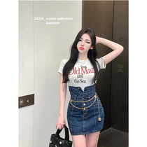 Student High Waist Single Row Button 2022 New Denim Half Body Dress Woman Spring Dress Retro Korean Version Small Crowdpack Hip Short Skirt