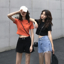 Spring and summer Korean version of temperament short short sleeve T-shirt fashion foreign style tooling small fragrant wind sleeveless vest female two-piece set