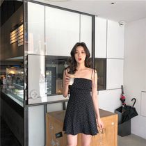 Girl floral suspenders flat-mouth straps Summer 2020 new super fairy thin temperament dress skirt A- line dress