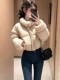 Fashionable and Stylish Black Lamb Wool High-Neck 90% down Puffer Jacket for Women, New Autumn and Winter Short Coat