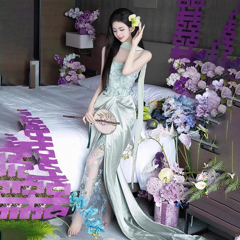 Super Fairy-Like Morning Robe for Women 2026 New Style New Chinese Style High-End Strapless Bride's Toast Dress Engagement Evening Dress Super Fairy-Like Morning Robe for Women 2026 New Style New Chinese Style High-End Strapless Bride's Toast Dress Engagement Evening Dress