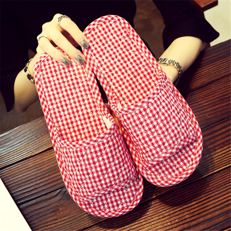 Plaid bottom home slippers summer women's home spring and summer shoes Japanese bedroom soft bottom take off indoor