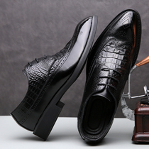 DTN brogue leather shoes mens business trend leather top layer cowhide British black mens carved pointed wedding shoes
