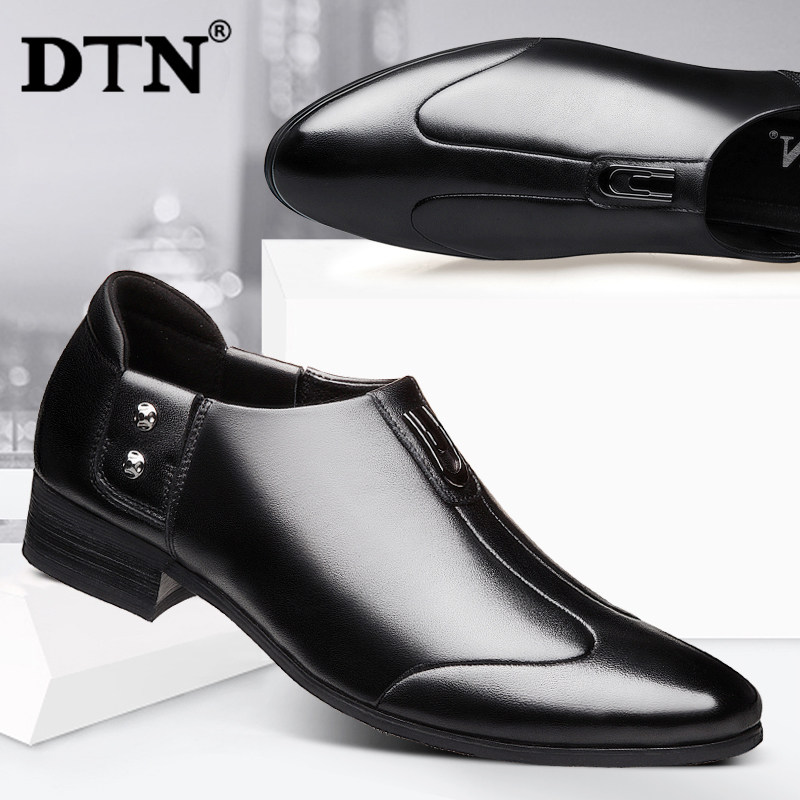 DTN leather shoes men's leather casual business formal suit men's wedding groom shoes soft bottom slip-on derby shoes