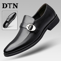 DTN mens casual leather shoes mens leather business formal British work shoes metal buckle wild soft-soled dad shoes