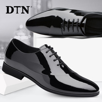 DTN mens formal leather shoes mens bright leather heightened business leather shiny wedding groom shoes Korean version fashion pointed toe