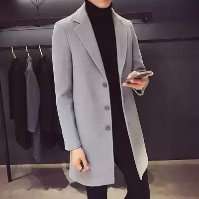 Autumn and winter New Youth trench coat men's wool coat Korean version of the trend handsome coat men's slim long version of the tide